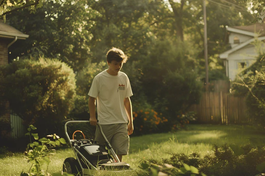 green electric lawn mower