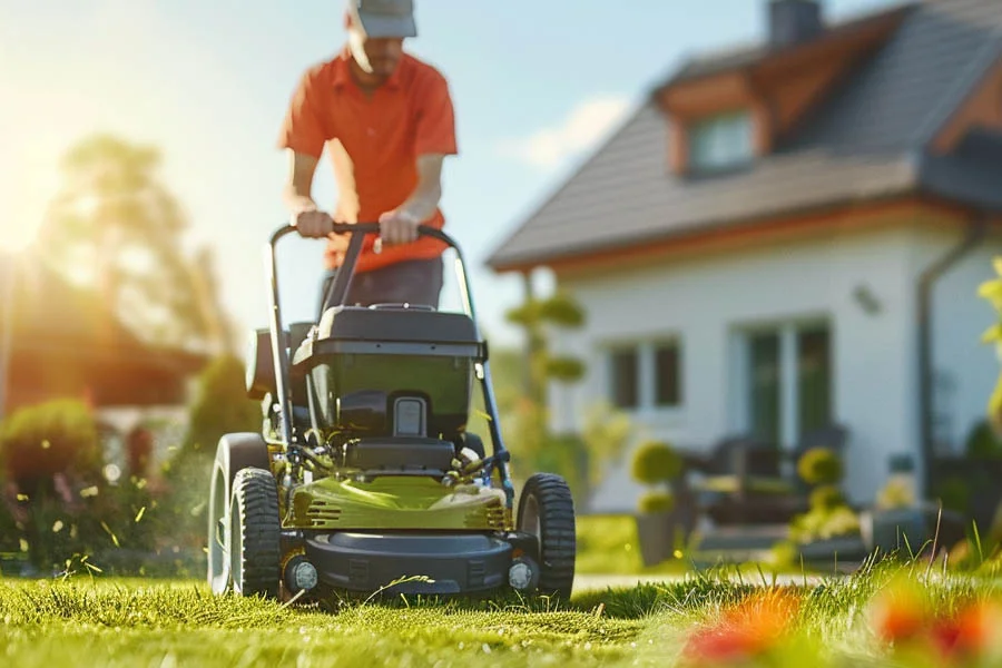 green electric lawn mower