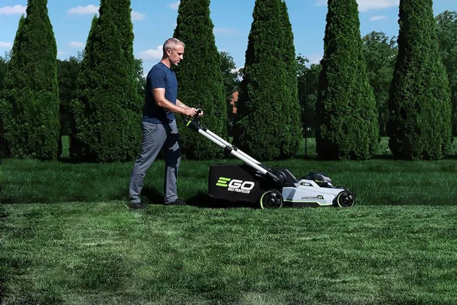 green electric lawn mower